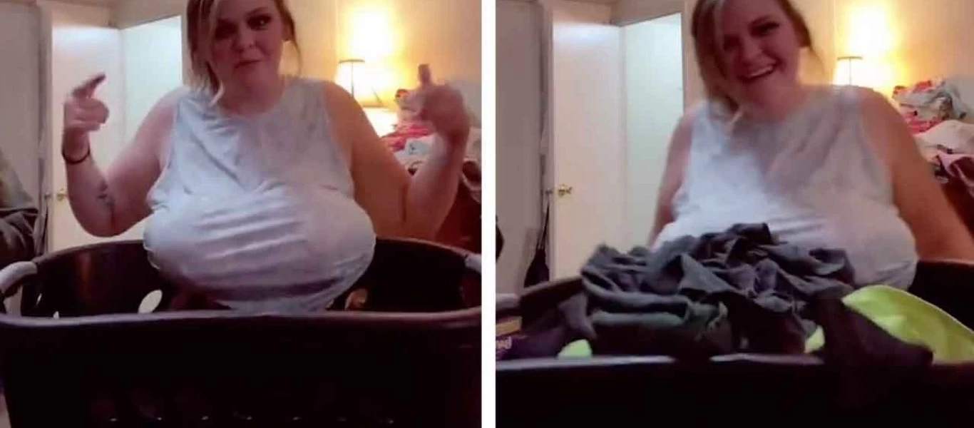 Γυναίκα έχει τόσο μεγάλο στήθος που κάνει τις δουλειές του σπιτιού με αυτό (βίντεο)